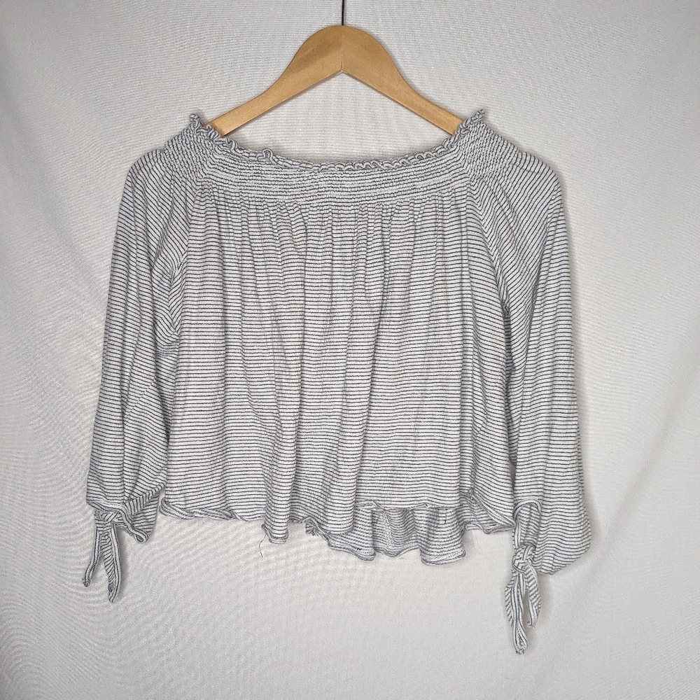 We The Free-Free People Off Shoulder Crop Top Black Striped Size S